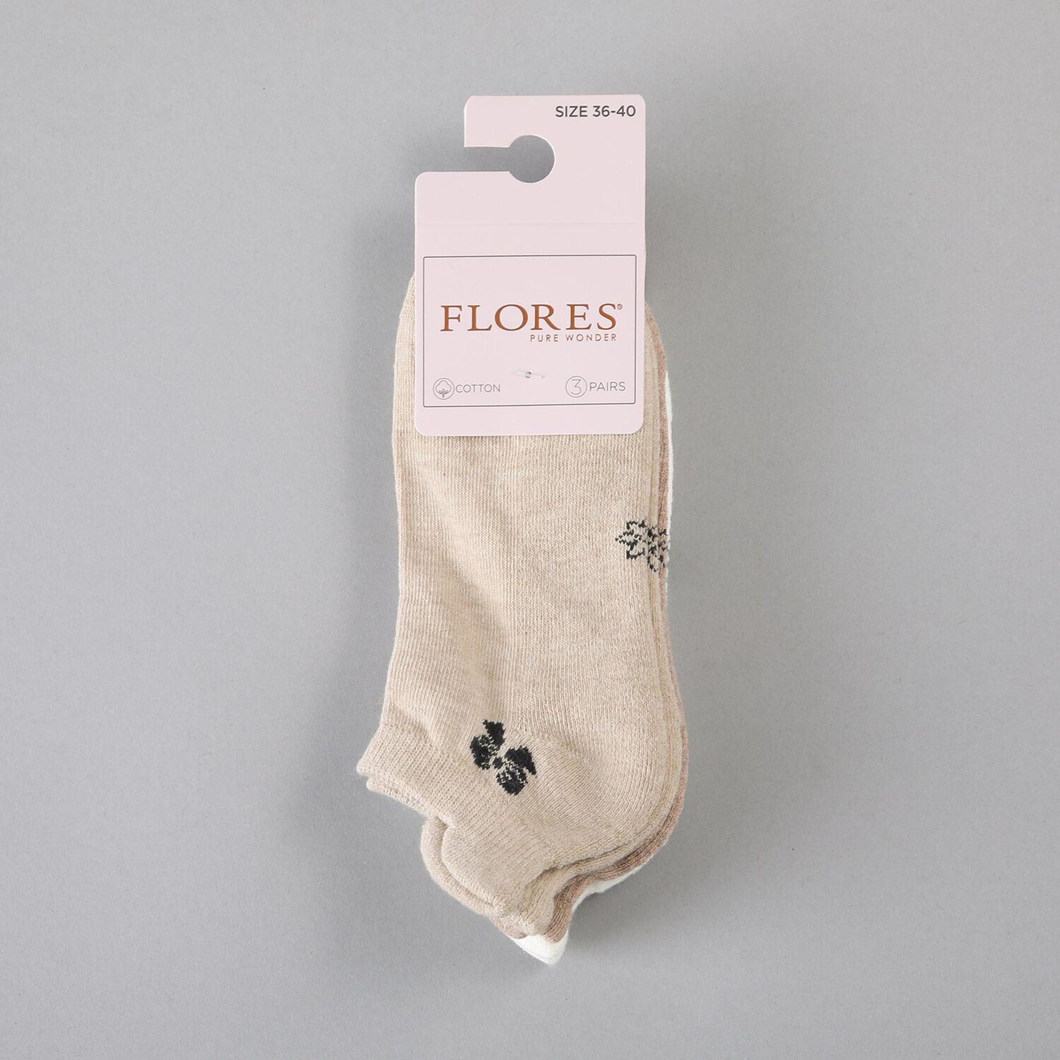 Calcetin 3x Pack Corto Bordado Flores Mujer 50766-202 image number 0.0